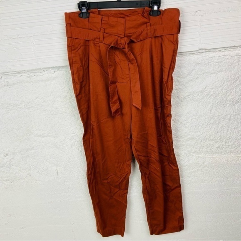 Prologue Rust Orange High-Waisted paper bag cotton stretch tie Pants size 12